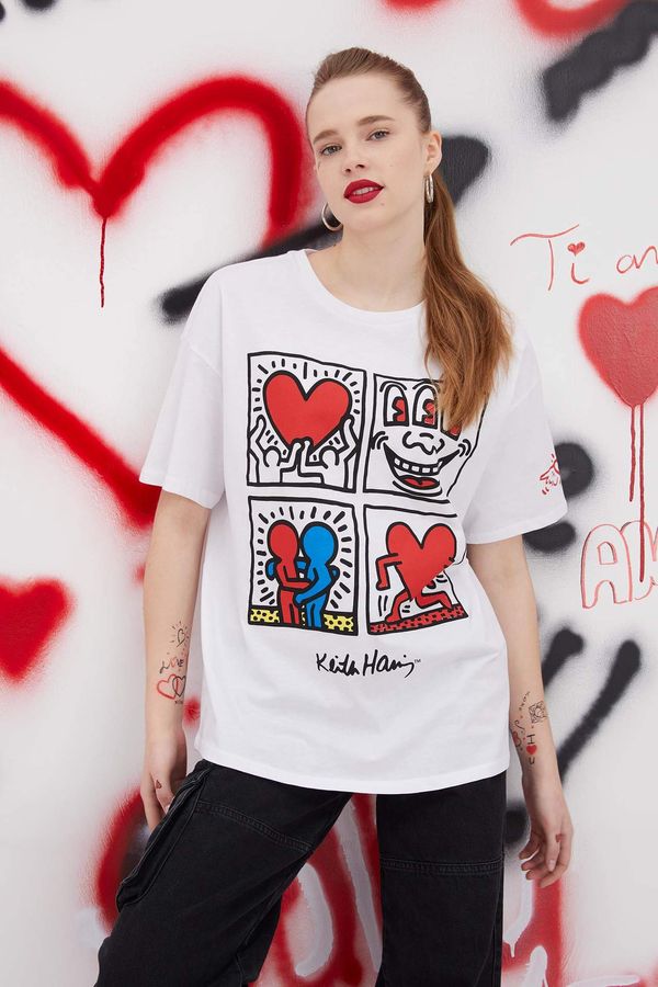 DEFACTO DEFACTO Oversized Short Sleeve Keith Haring Print T-Shirt