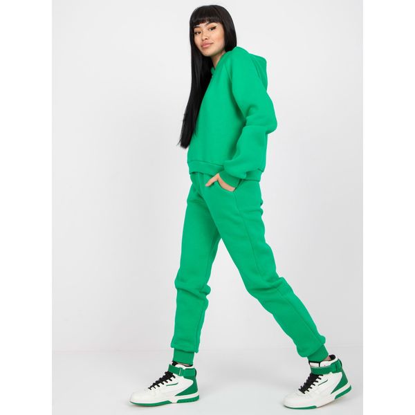 Fashionhunters Basic green sweatshirt set with a hood