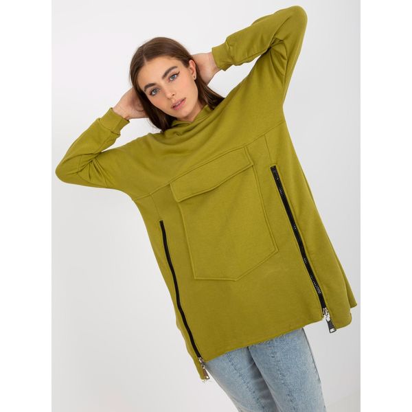 Fashionhunters Basic olive green sweatshirt with a pocket