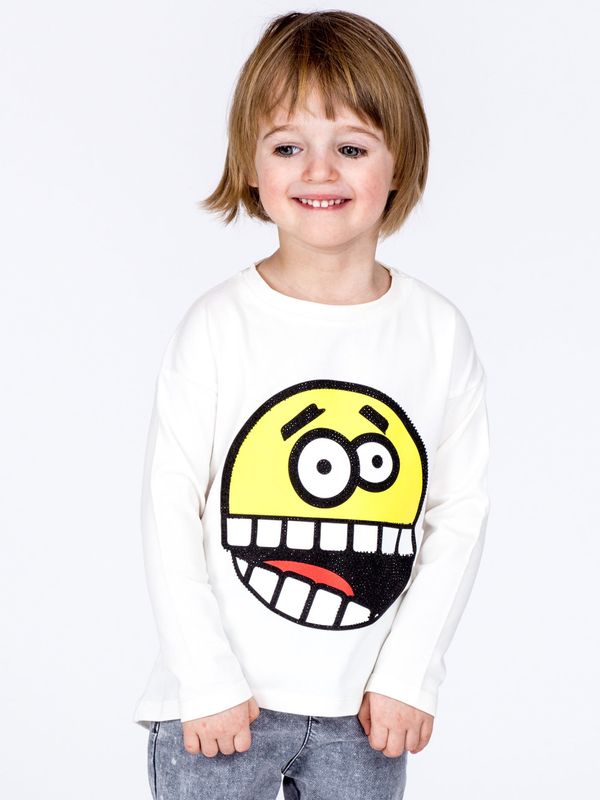 Fashionhunters Bawełniana bluzka dziecięca z nadrukiem emotikonu ecru