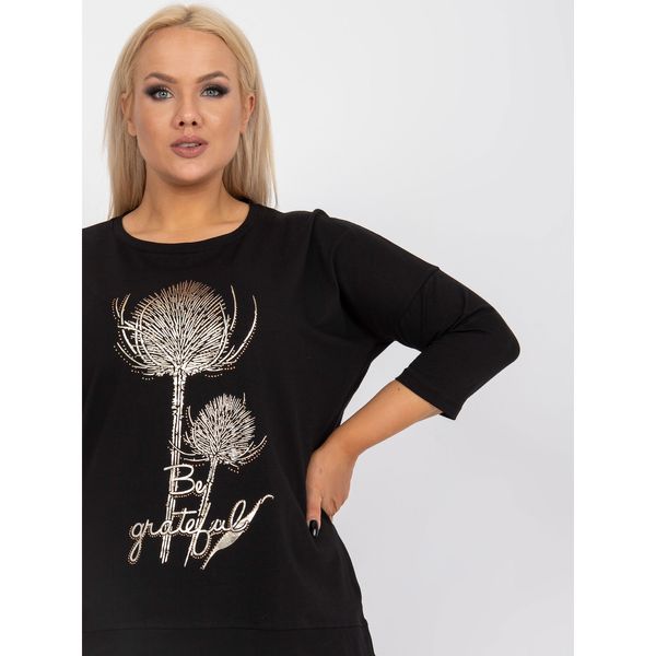 Fashionhunters Black cotton plus size blouse with 3/4 sleeves