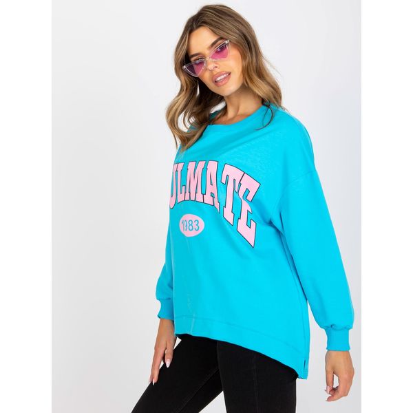 Fashionhunters Blue and pink wide sweatshirt without a hood with long sleeves
