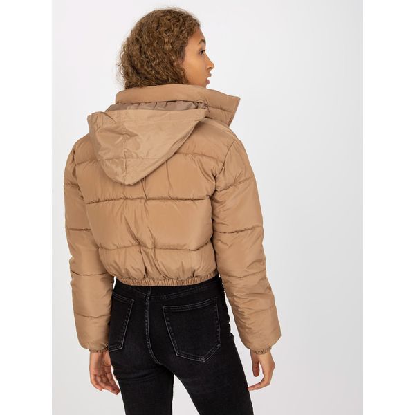 Fashionhunters Iseline camel short winter jacket with hood