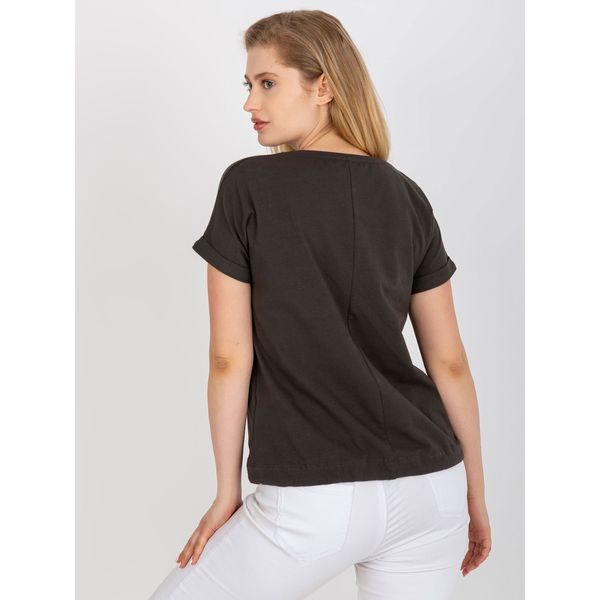 Fashionhunters Khaki cotton plus size t-shirt with a print