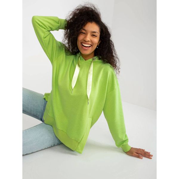 Fashionhunters Light green sweatshirt with a hood and slits
