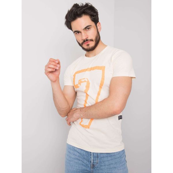Fashionhunters Męska koszulka z jasno beżowej bawełny z nadrukiem