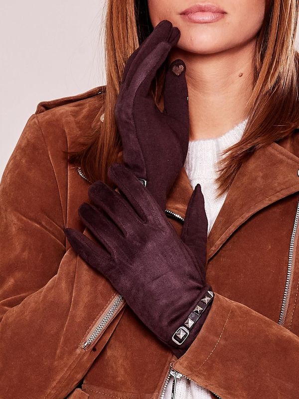 Fashionhunters Miękkie, izolowane rękawice z brązowymi szpilkami