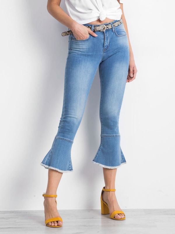 Fashionhunters Niebieskie dżinsy z rozszerzane nogawki