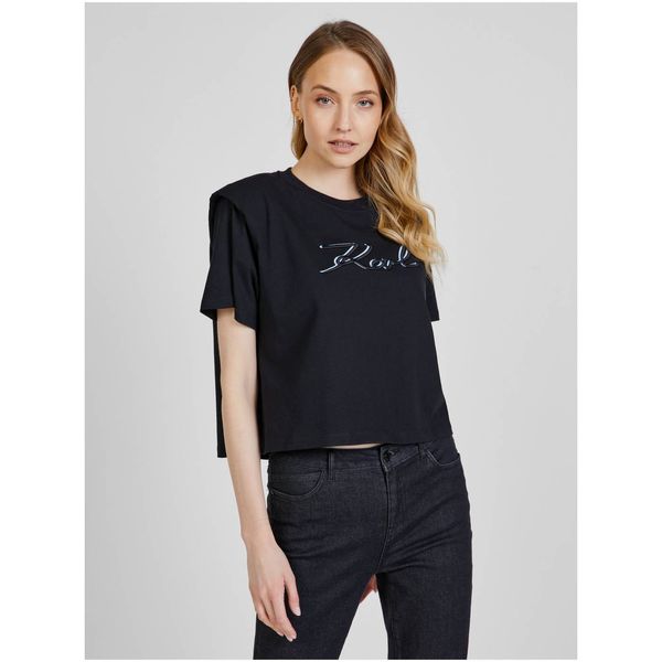 Karl Lagerfeld Black Women's T-Shirt with Shoulder Pads KARL LAGERFELD - Women