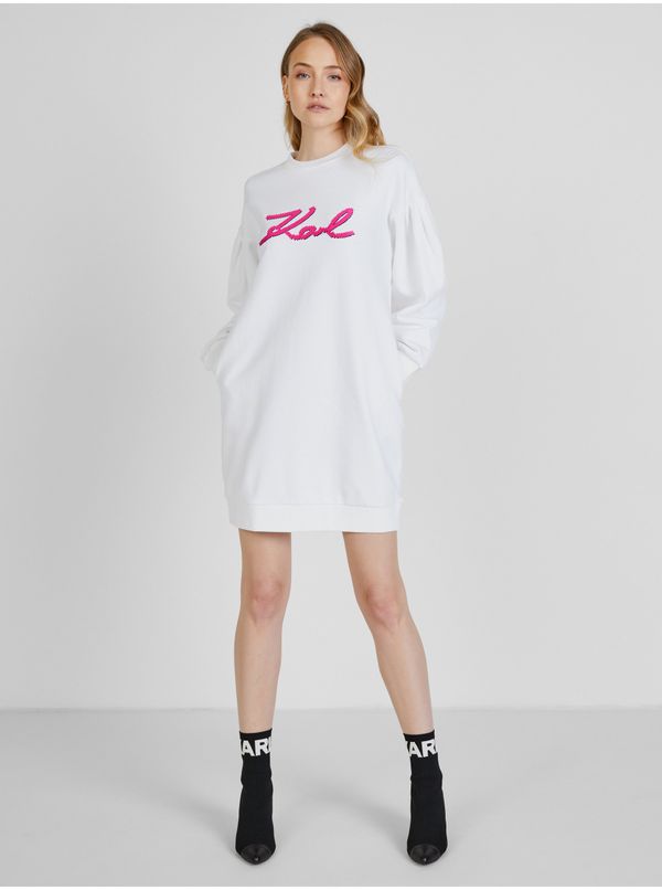 Karl Lagerfeld White women's sweatshirt dress with balloon sleeves KARL LAGERFELD - Women