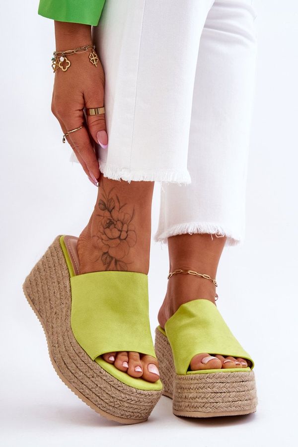 Kesi Lady's slippers on wedge and platform Lime Ysabel
