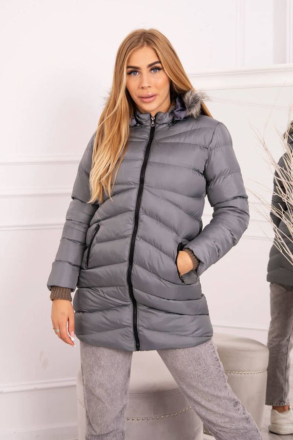 Kesi Quilted winter jacket with hood and grey fur
