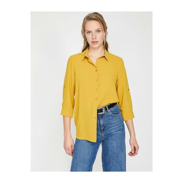Koton Koton Women's Yellow Classic Collar Long Sleeved Pocket Detailed Shirt