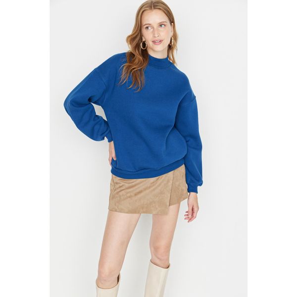Trendyol Trendyol Indigo Stand Collar Loose Knitted Sweatshirt