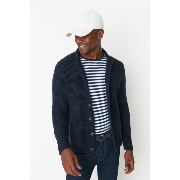 Trendyol Trendyol Navy Blue Men's Slim Fit Jacket Collar Pocketed Cardigan