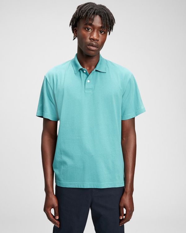 GAP GAP Organic Cotton Polo Koszulka Niebieski Zielony