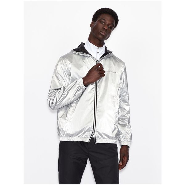 Armani ARMANI EXCHANGE Black-silver men's patterned double-sided leatherette jacket with surface - Men