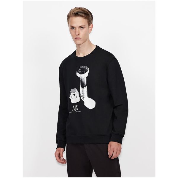 Armani Black Men's Sweatshirt with Armani Exchange Print - Men's