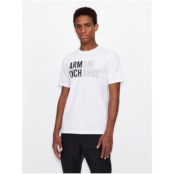 Armani White Men's T-Shirt with Armani Exchange Print - Men's