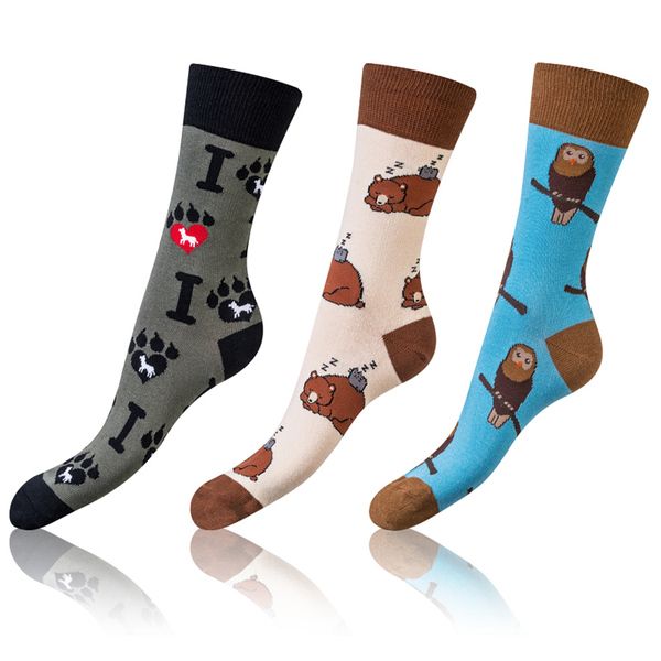 Bellinda Bellinda CRAZY SOCKS 3x - Funny crazy socks 3 pairs - dark brown - red - blue