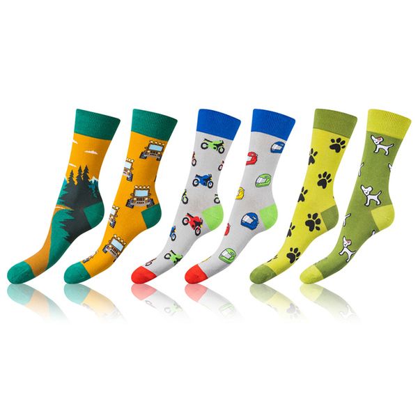 Bellinda Bellinda CRAZY SOCKS 3x - Funny crazy socks 3 pairs - light green - dark green - blue