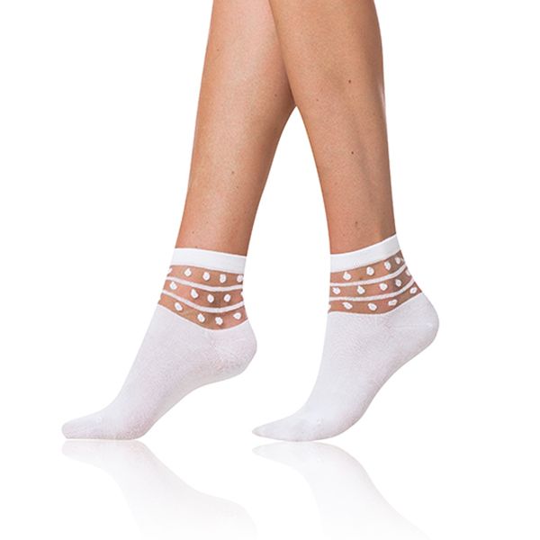 Bellinda Bellinda TRENDY COTTON SOCKS - Women's socks with decorative trim - white