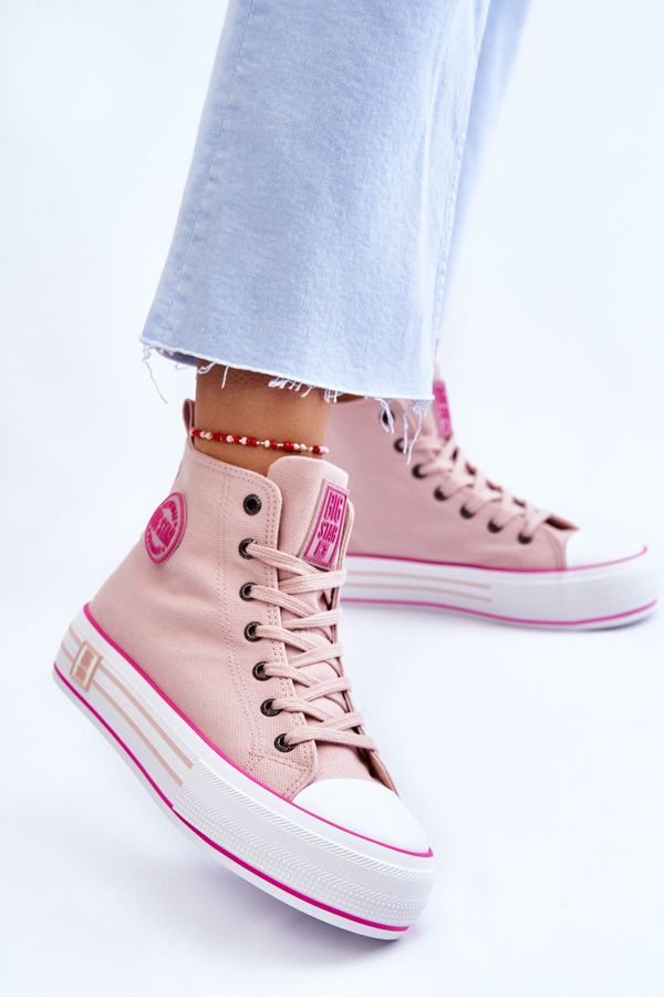 BIG STAR SHOES Big Star Women's High Textile Platform Sneakers LL274186 Pink