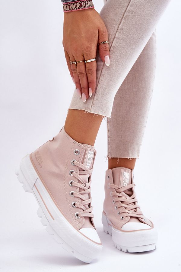 BIG STAR SHOES High Fabric Sneakers on Big Star Platform LL274157 Nude
