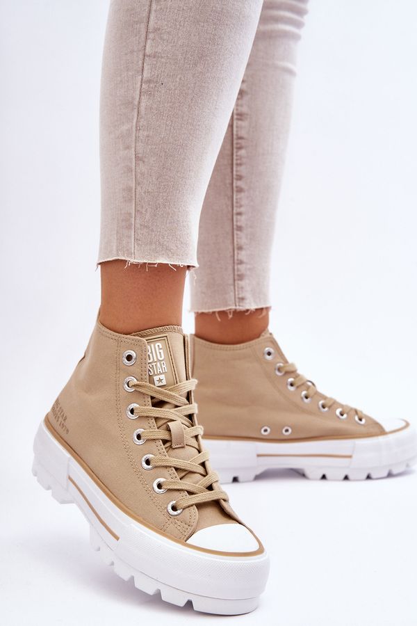 BIG STAR SHOES High Fabric Sneakers on the Big Star platform LL274160 Beige