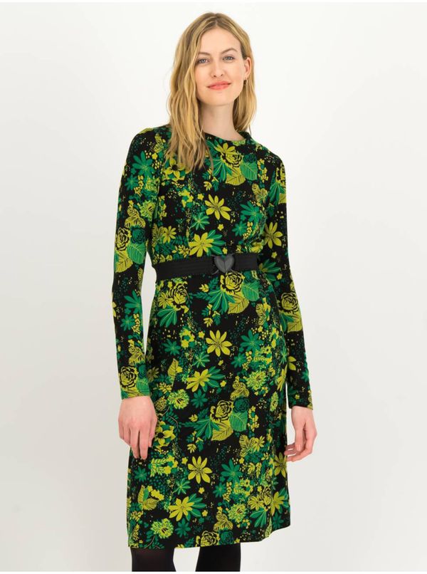 Blutsgeschwister Black-green Women's Floral Dress with Belt Blutsgeschwister Logoman - Women