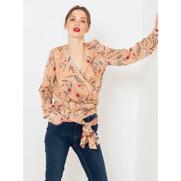 CAMAIEU Apricot Flowered Wrap Blouse CAMAIEU - Women