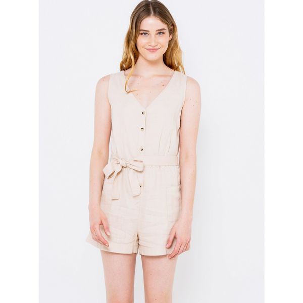 CAMAIEU Beige Short Linen Jumpsuit CAMAIEU - Women