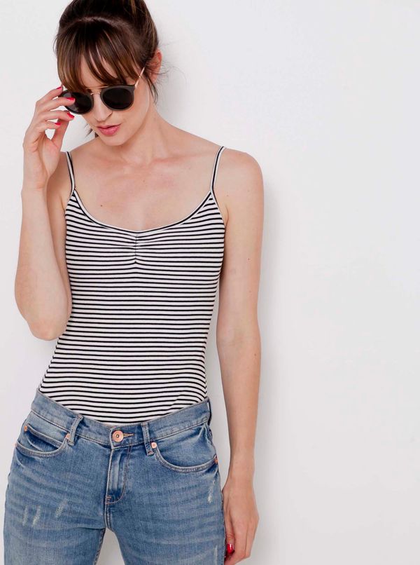 CAMAIEU Black-cream striped tank top CAMAIEU - Women