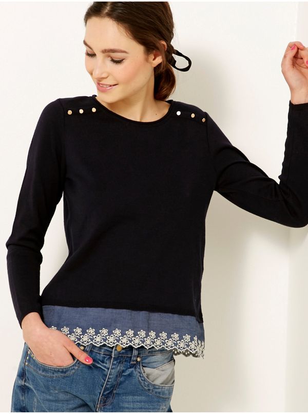 CAMAIEU Black light sweater with decorative details CAMAIEU - Women