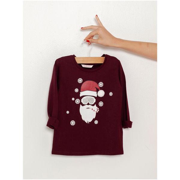 CAMAIEU Burgundy Girls' T-Shirt with Christmas Motif CAMAIEU - Girls