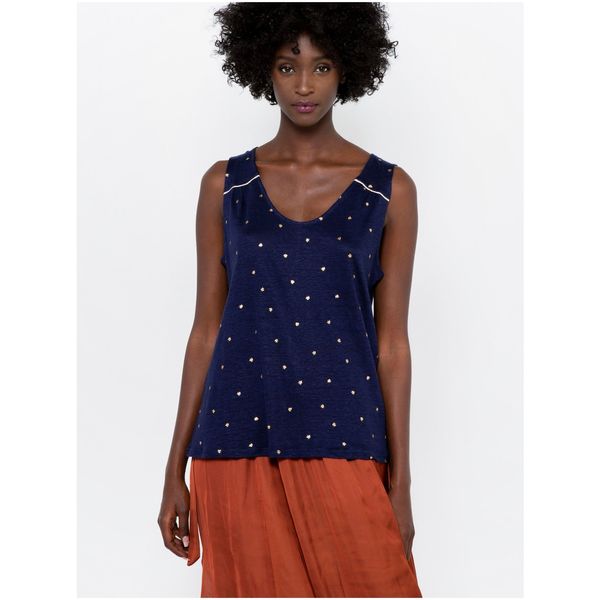 CAMAIEU Dark Blue Polka Dot Linen Blouse CAMAIEU - Women