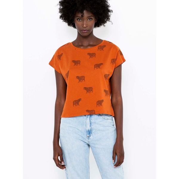 CAMAIEU Orange Patterned T-Shirt CAMAIEU - Women