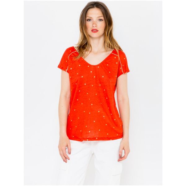 CAMAIEU Orange Polka Dot Linen T-Shirt CAMAIEU - Women
