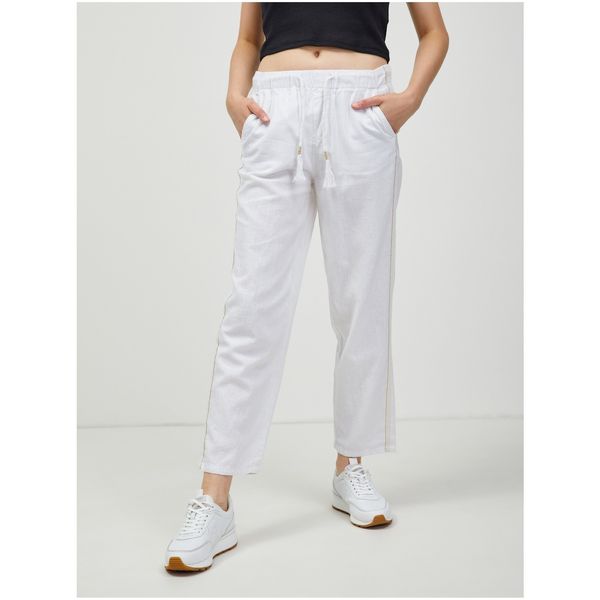 CAMAIEU White linen shortened trousers with lamp CAMAIEU - Women