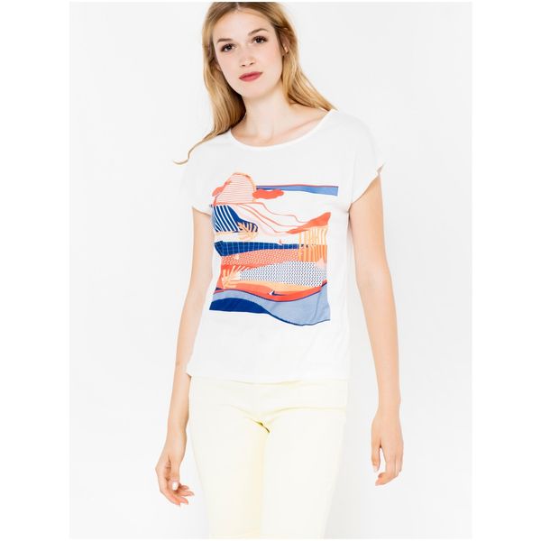 CAMAIEU White T-shirt with CAMAIEU print - Women