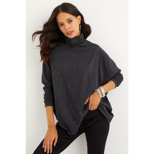 Cool & Sexy Cool & Sexy Women's Anthracite Bat Sleeve Turtleneck Blouse
