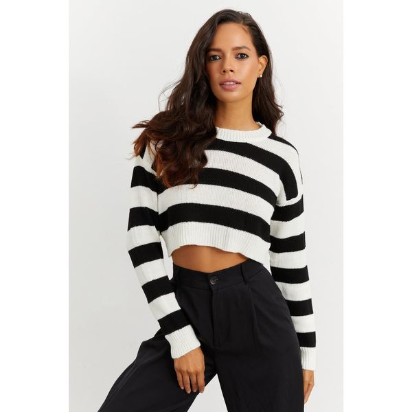 Cool & Sexy Cool & Sexy Women's Black and White Striped Short Sweater