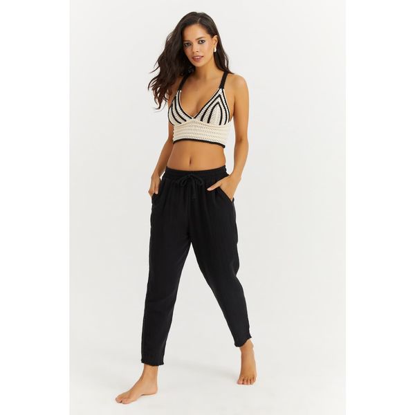 Cool & Sexy Cool & Sexy Women's Black Elastic Waist Muslin Trousers IP3873