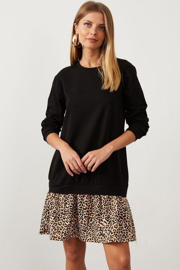 Cool & Sexy Cool & Sexy Women's Black Leopard Patterned Sweat Dress B16