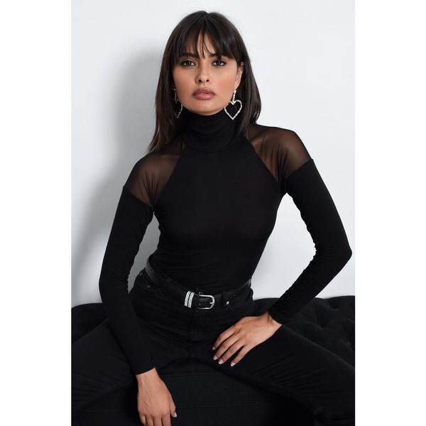Cool & Sexy Cool & Sexy Women's Black Shoulder Tulle Blouse