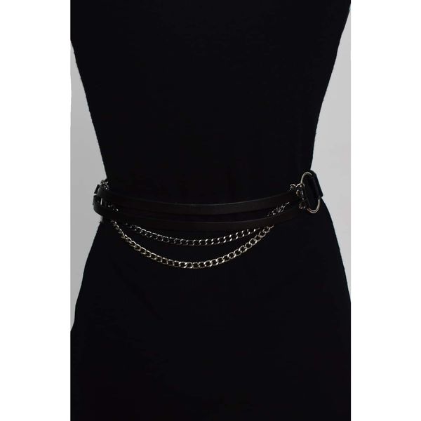 Cool & Sexy Cool & Sexy Women's Black-Silver Front Chain Belt BE309