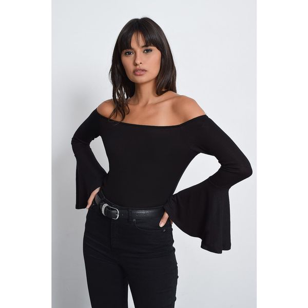 Cool & Sexy Cool & Sexy Women's Black Spanish Sleeve Blouse B07