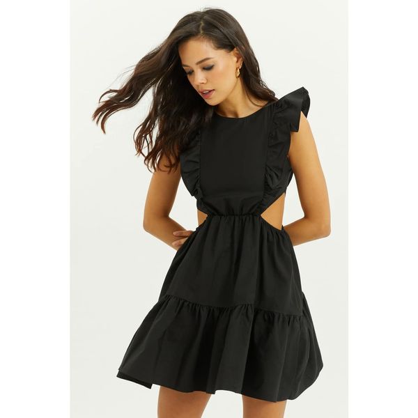 Cool & Sexy Cool & Sexy Women's Black Waist Decollete Flounce Mini Dress