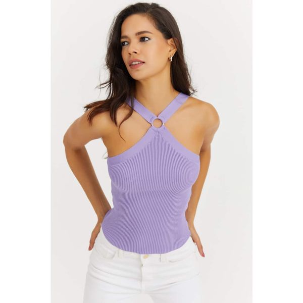 Cool & Sexy Cool & Sexy Women's Lilac Front Ring Knitwear Blouse