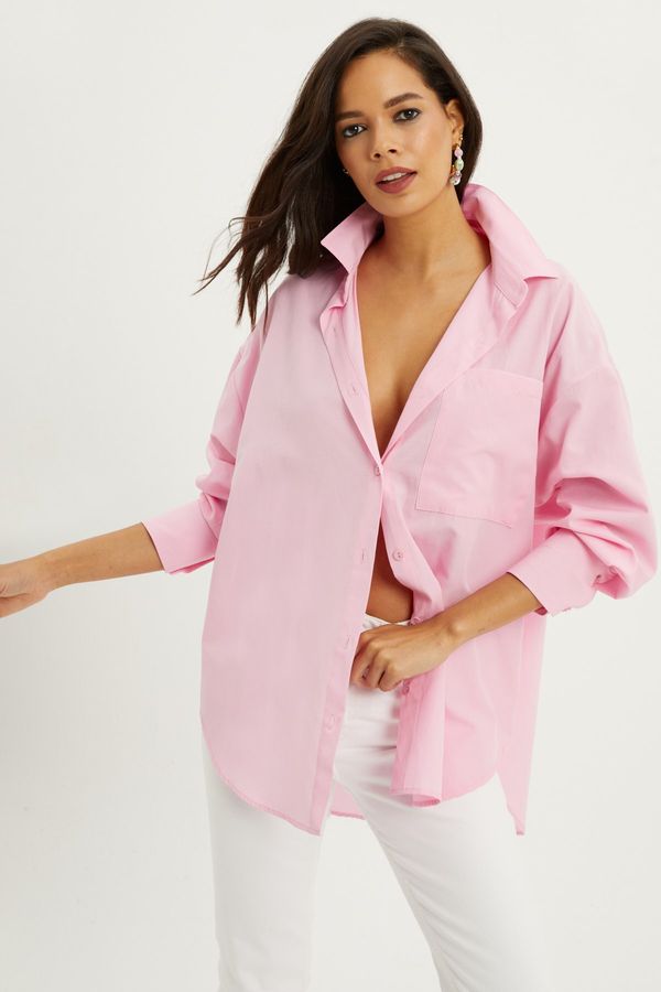 Cool & Sexy Cool & Sexy Women's Pink Back Button Oversize Shirt MIW38